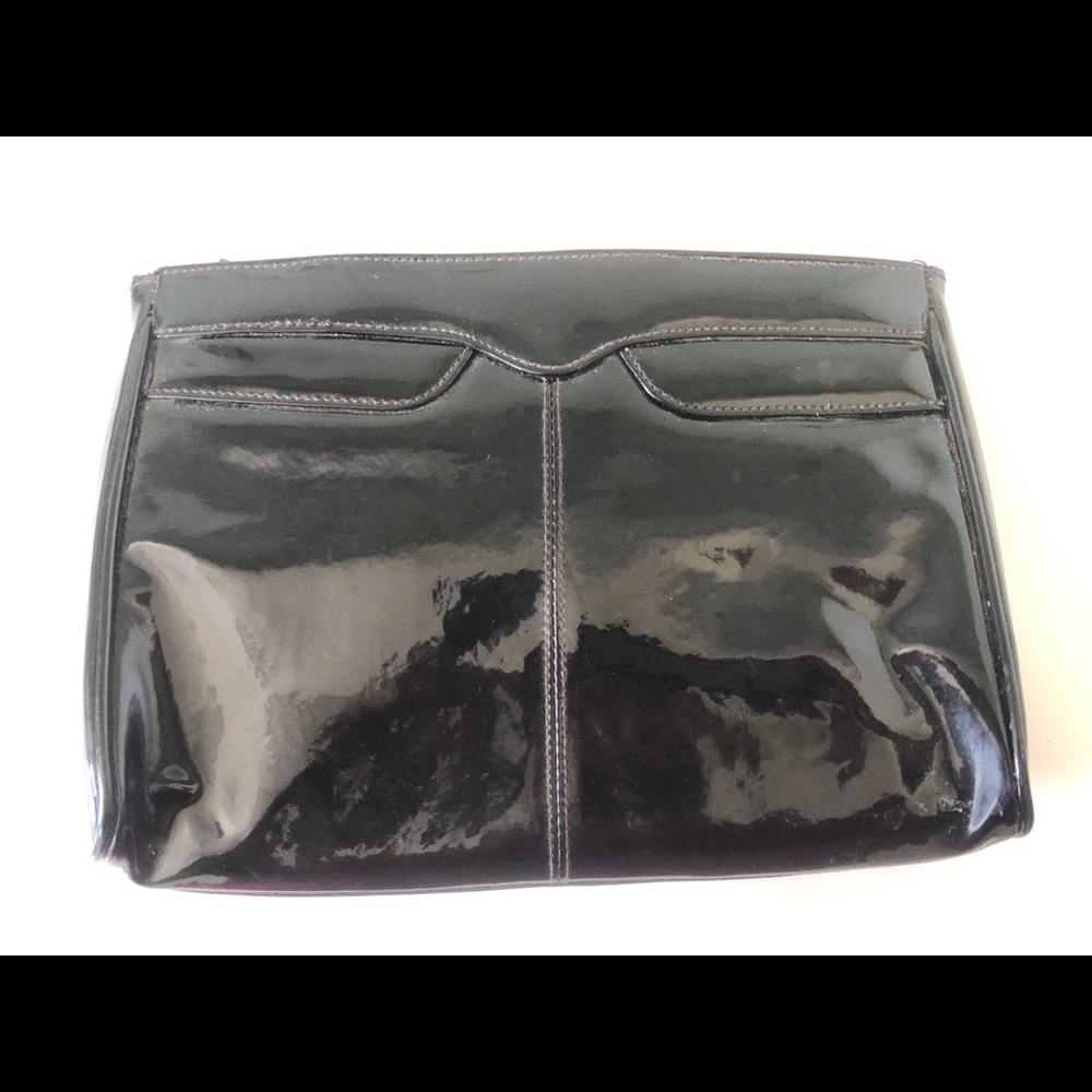 Black patent retro vintage clutch bag